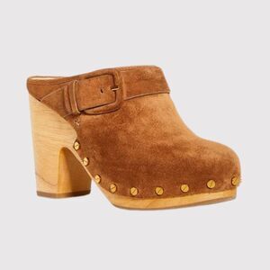 VERONICA BEARD Dacey Women Mules Brown Suede Heeled Clogs Studded Retro US 9.5 M